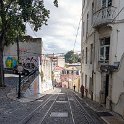 EU PRT LIS Lisbon 2017JUL10 005  Later it evolved to steam power and, in 1915, the second funicular to be installed in the city of the seven hills, was electrified. : 2017, 2017 - EurAisa, DAY, Europe, Funicular Gloria, July, Lisboa, Lisbon, Monday, Portugal, Southern Europe